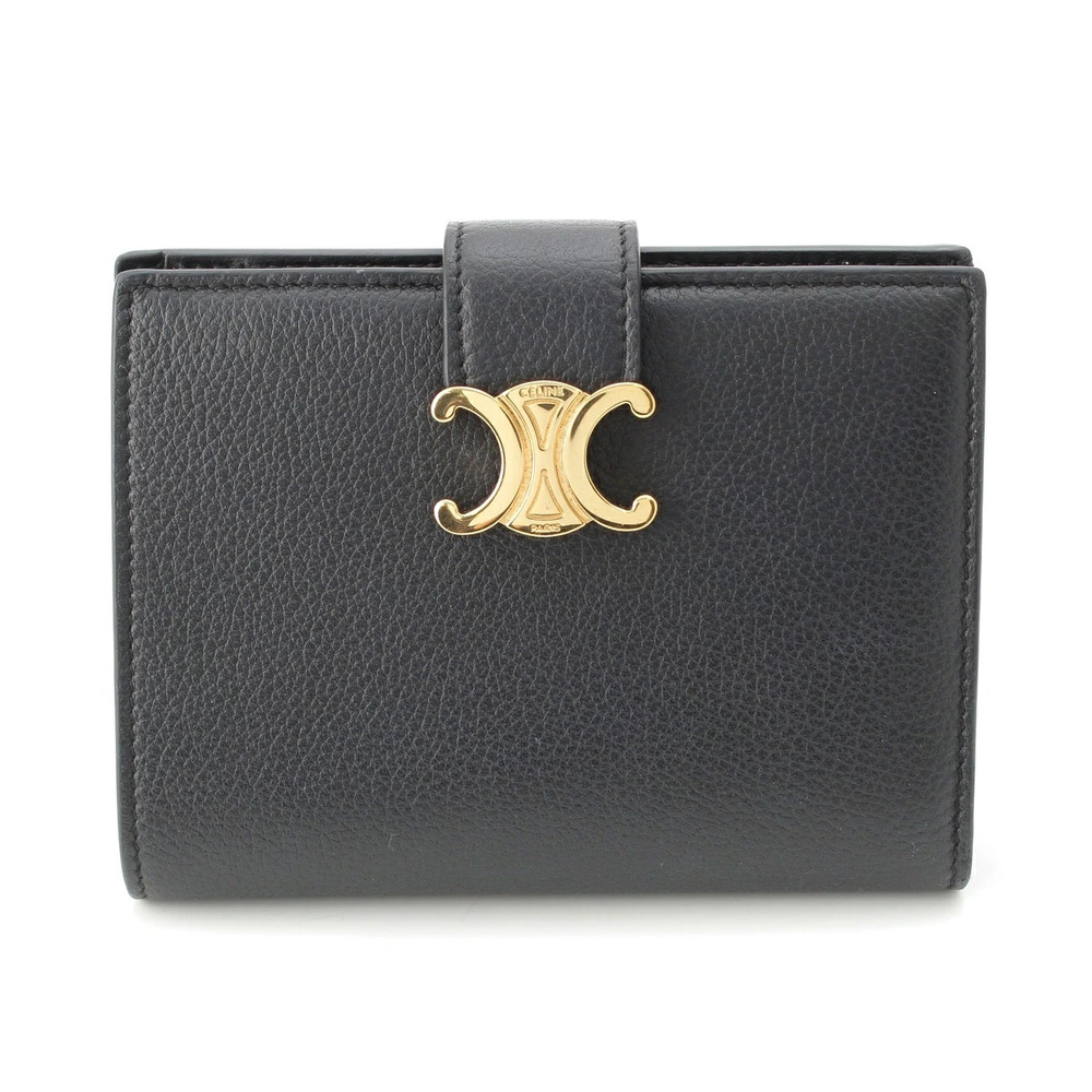 Celine Nino Strap Wallet Bi fold Supple Grained Calfskin Black